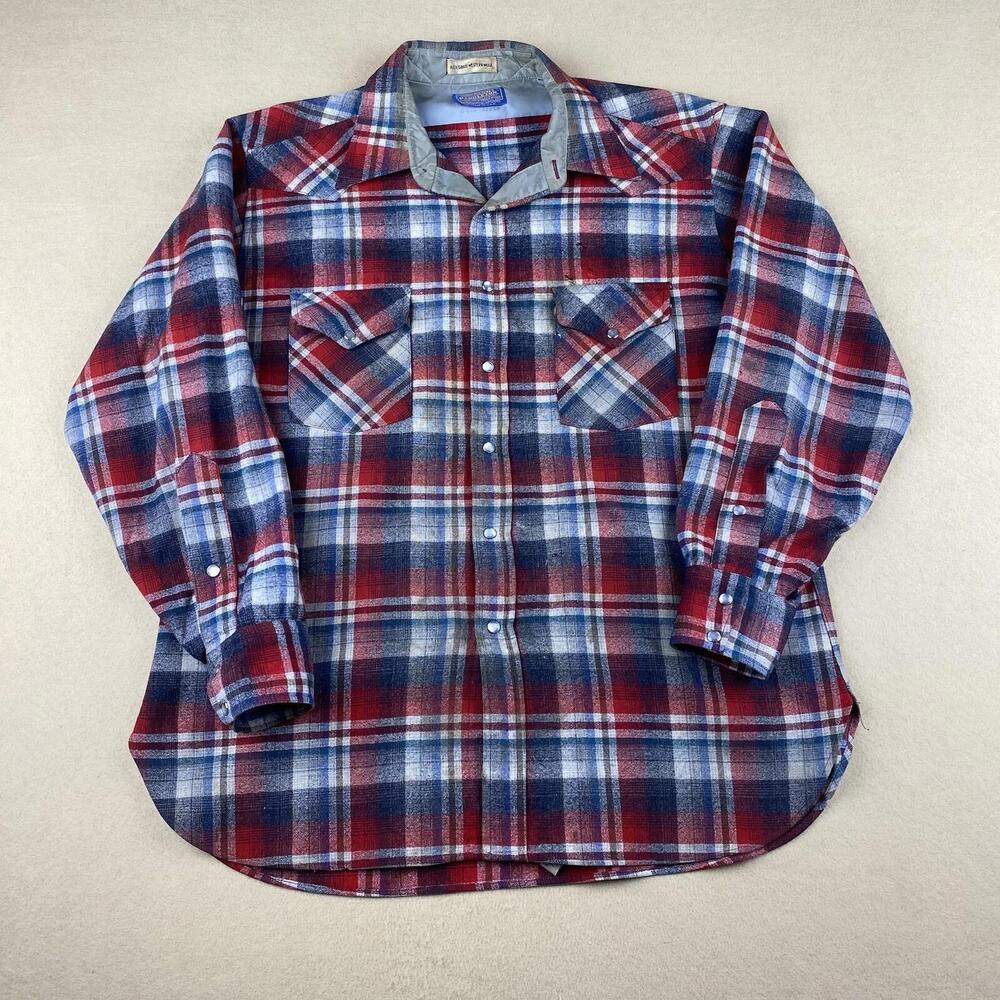 VTG Pendleton High Grade Western Wear Pearl Snap Shirt Wool  Red Plaid Men's XL